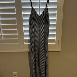 Mulaya Size Large (L) Elegant Black and White Striped Jumpsuit with Spaghetti St